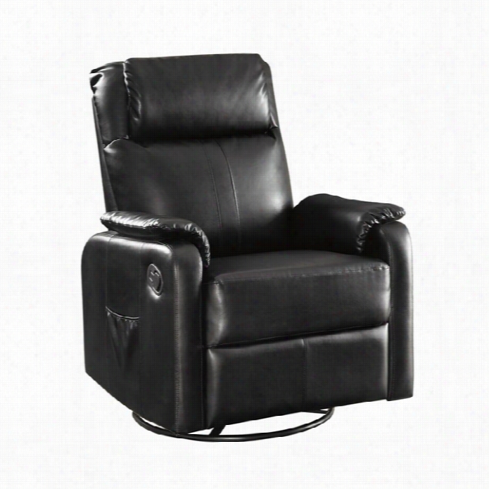 Coaster F Aux Leathe R Swivel Gliider Recliner With S Ide Pocket In Bllack