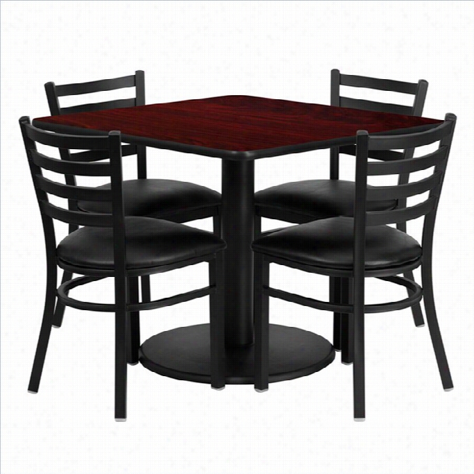 Flash Furniture 5 Piece Square Table Set In Black Annd Mahogany