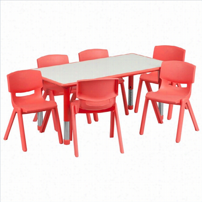 Flash Furniture Plastic Activity Table Set With 6 School Stackng Chairs In Red