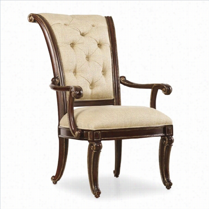 Hooker Furniture Grand Papais Upholstered Arm Dining Chair In Dark Wa Lnut