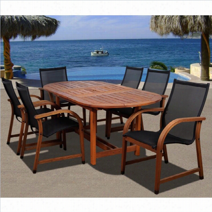 International Home Bahamas 7 Piece Wood Pati Dining Set In Eucalyputs