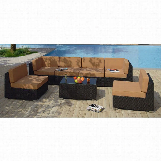 Modway Aero 7 Piece Outoor Sofa Set In Espresso And Mocah