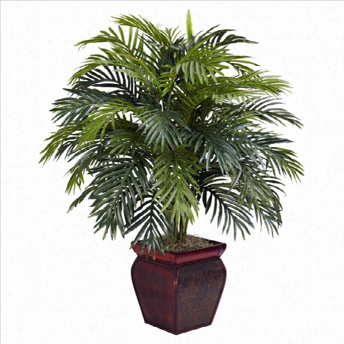 Nearly Natural Areca With Decorative Planter Silk Plant In Green