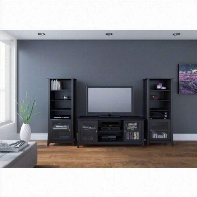 Nexera Tuxedo 3 Piece Entertainment Seet  In Black Laquer And Melamine With Curio Cabinet