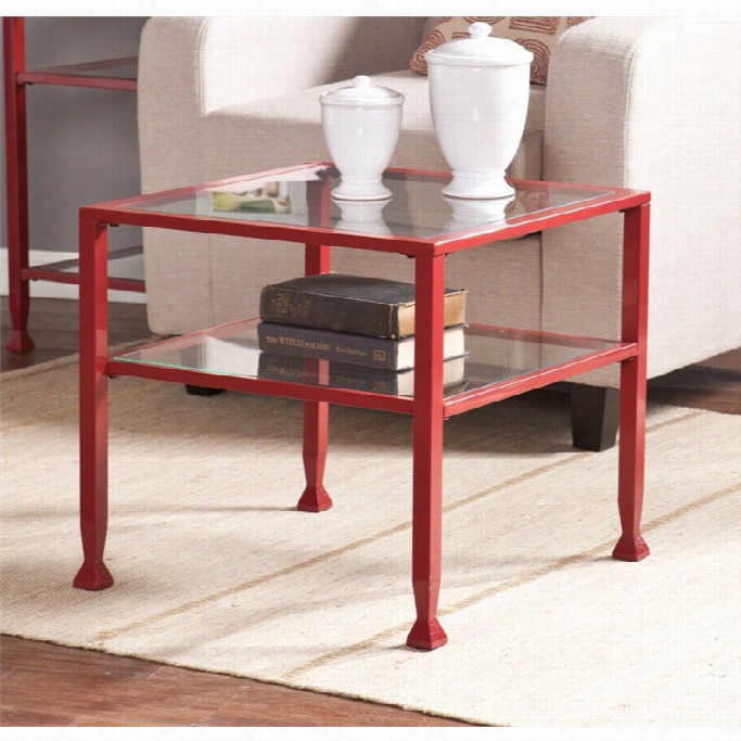 Southern Enterprises Glass Ttop Metal Coffee Table In Red