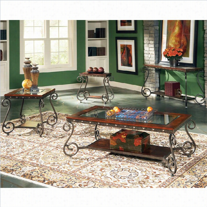 Steve Silver Company Ellery 3 Piece Coffee Table Set In Cherry