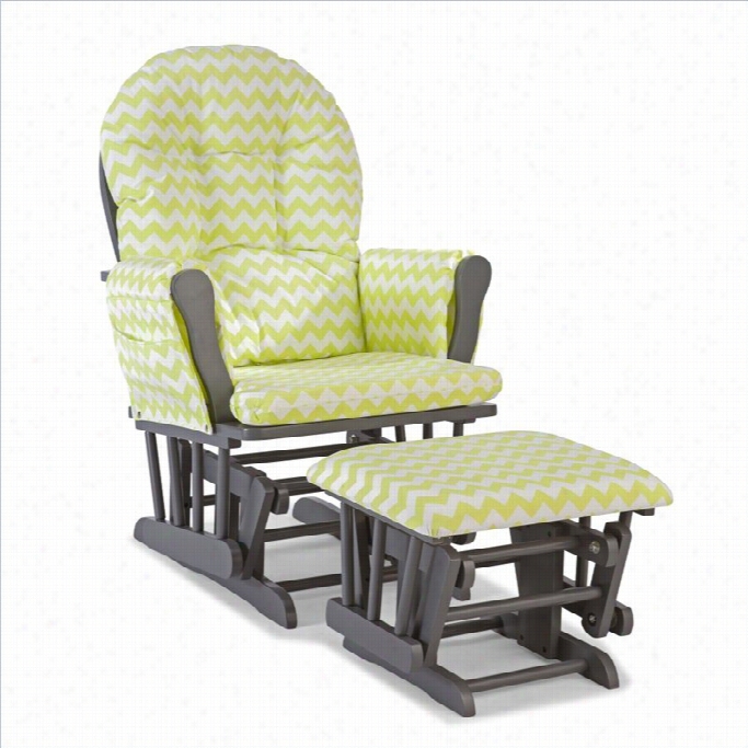 Stork Carft Hoop Custom Glider And Ottoman In Gray And Citron Green