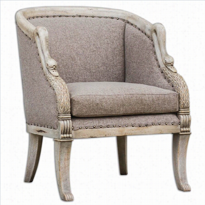 Uttermost Swaun Hand Carved Vienna Fabric Arm Chair In Antique Bone