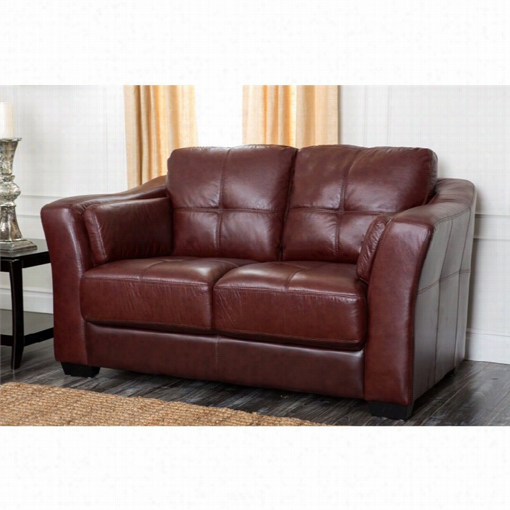 Abbyson Living Florentine Leather Loveseat In Burgundy