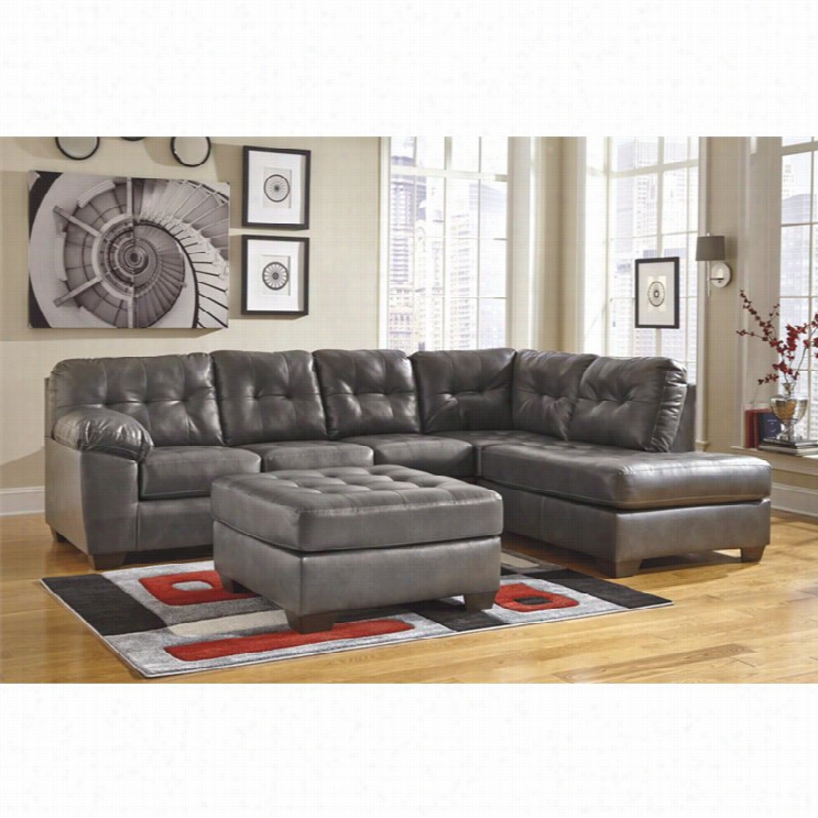 Ashley Alliston Right Chaise Leather Sectuonal With Ottoman In Gray