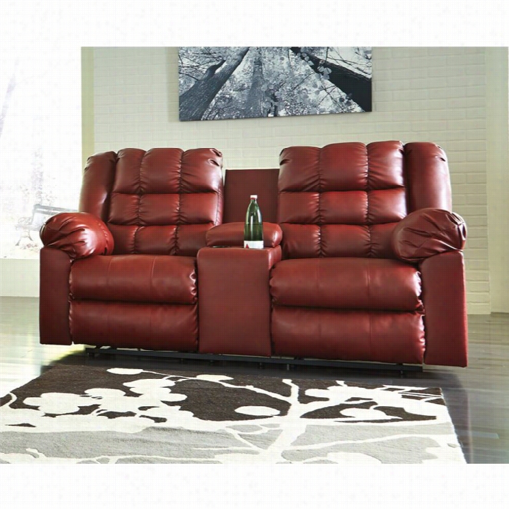 Ashle Ybrolayne Leather Ouble Reclining Console Loveseat In Garnet