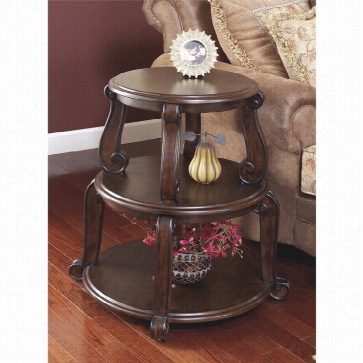 Ashley B Rookfield Two Tiered Round End Table In Dark Brown
