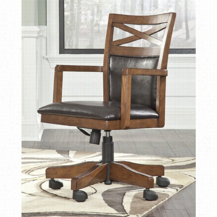 Ashley Bukresville Faux Leather Adjustable Home Office Swivel Chairman