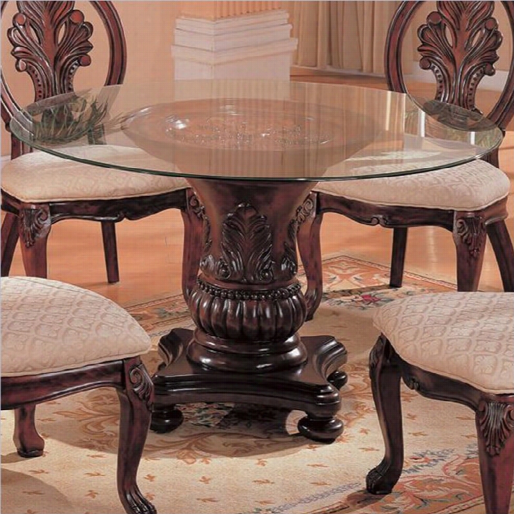 Coaster Tabitha Traditional All Over Dinin Table With Glass Top Im Dark Cherry Finish