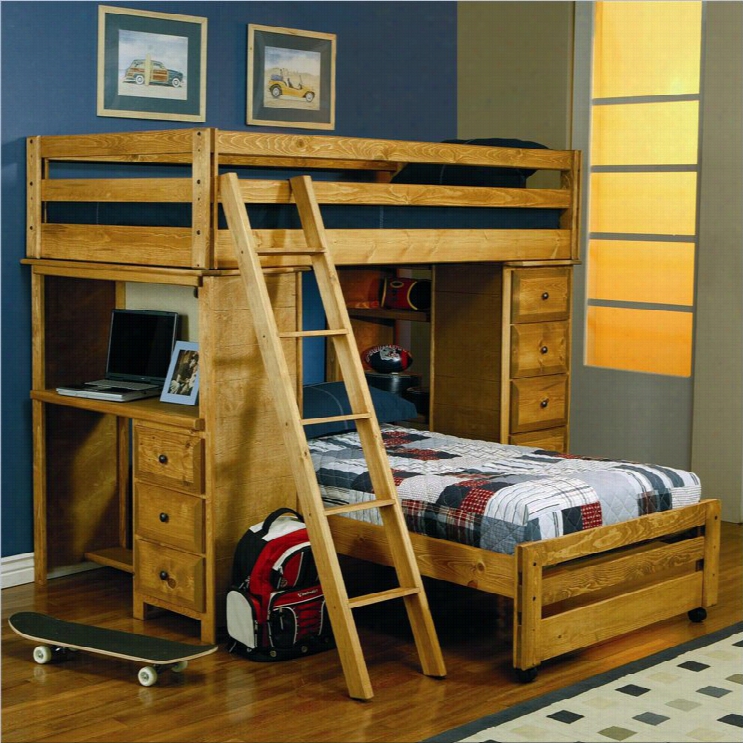 Coas Ter Wrangle Hill Twin Over Twwin Loft Bunk Bed In Amber Wash Finish