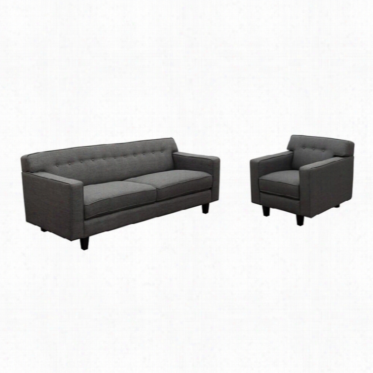 Diamond Sofa Mid-century 2 Piece Tufted Fabric Sofa Set In Slate