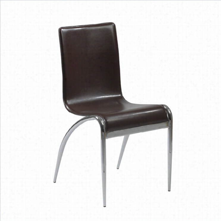 Euorstyle Gloria Leather Dining Chair In Brown And Chrome