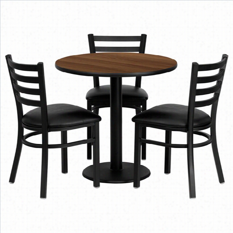 Flash Furniture 4 Piece Round Laminate Table Set Inw Alnut And Black