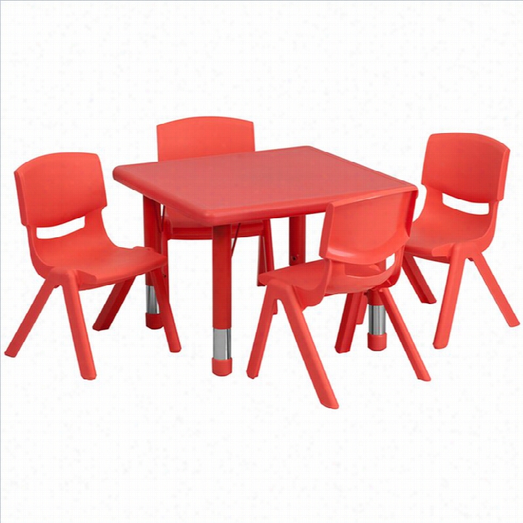 Flash Furniture 5 Piece Suare Adjustable Activity Table Set In Red