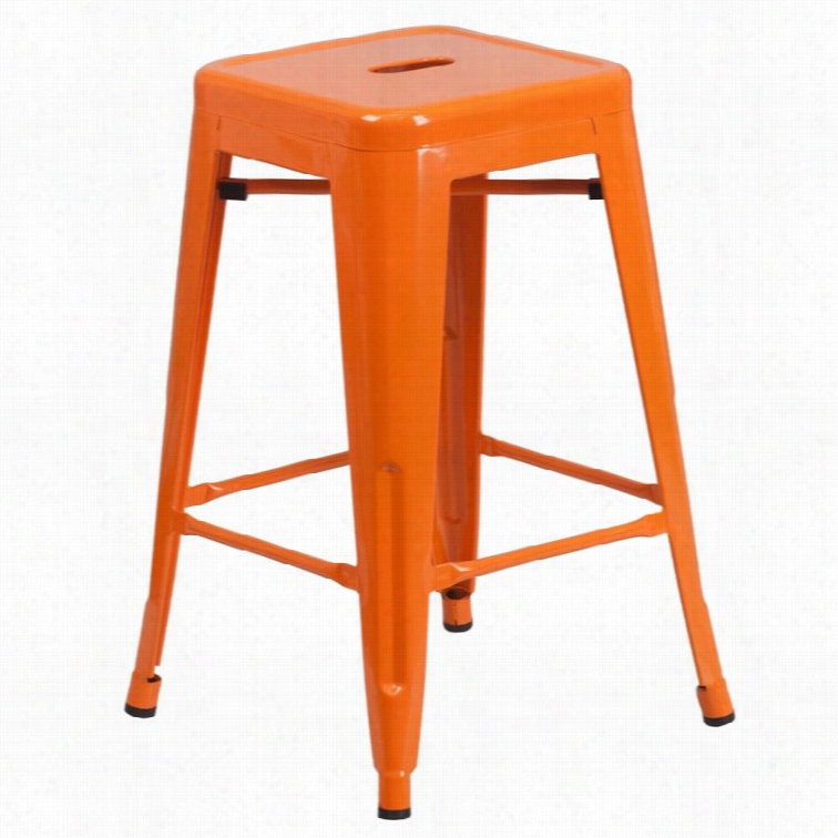 Flash Furnituer Metal 24' Backless Counter Stool In Orange