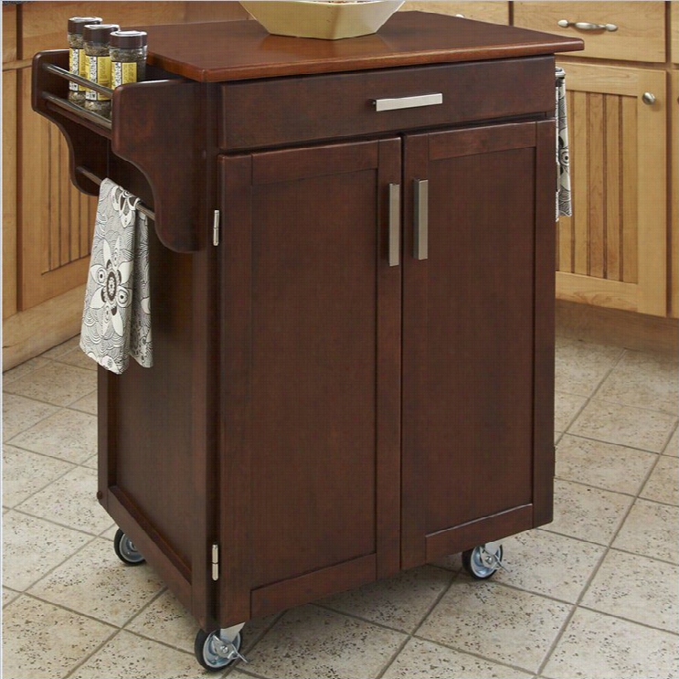 Home Styles Cuisine Kitchen Cart With Oak Top In Cherry