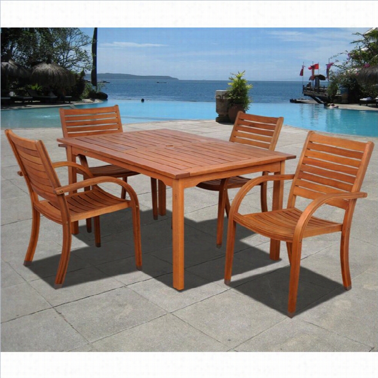 International Home Arizona 5 Piece Wood Patio Dining Set In Eucalyptus