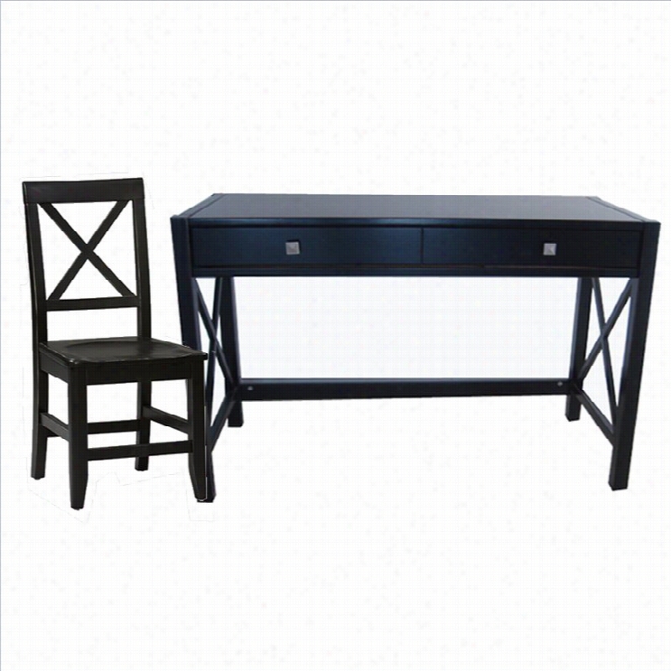 Linon Anna Wood Rwiting  Desk W/ Chair Set In Distressed Antique Black