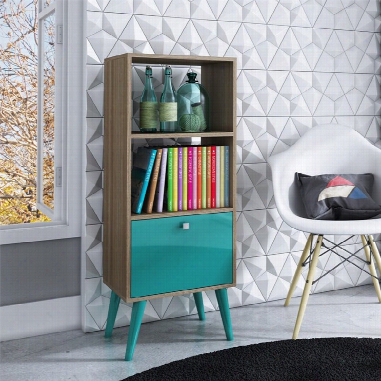 Manhattan Comfort Sami 2 Shelf Bookcase In O Ak Aqua