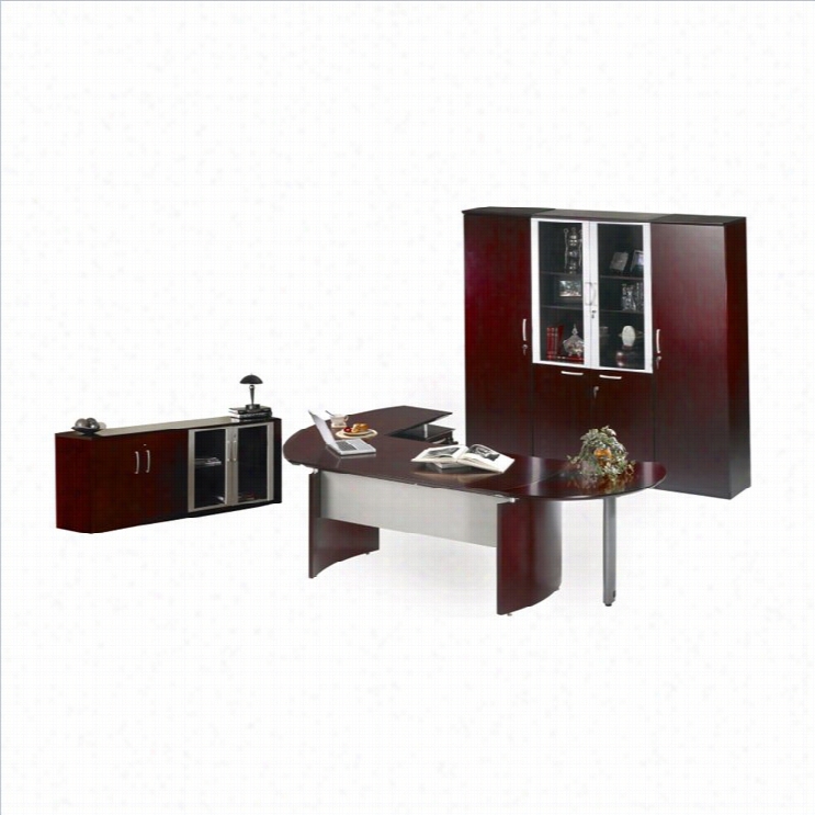 Mayline Napoli 72 Desk And Cabinets Office Set In Mahogany