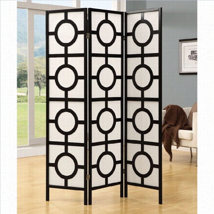 Monarch 3 Panel Circle Design Room Divider In Black