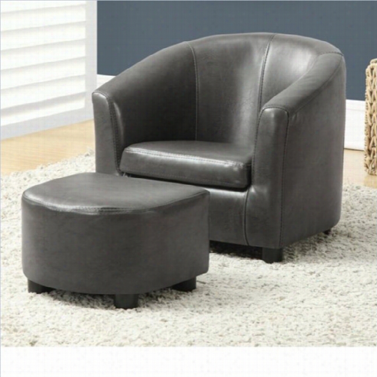 Monarch Kids Chair And Ottoman Set In Charcoal Gray Faux Leather