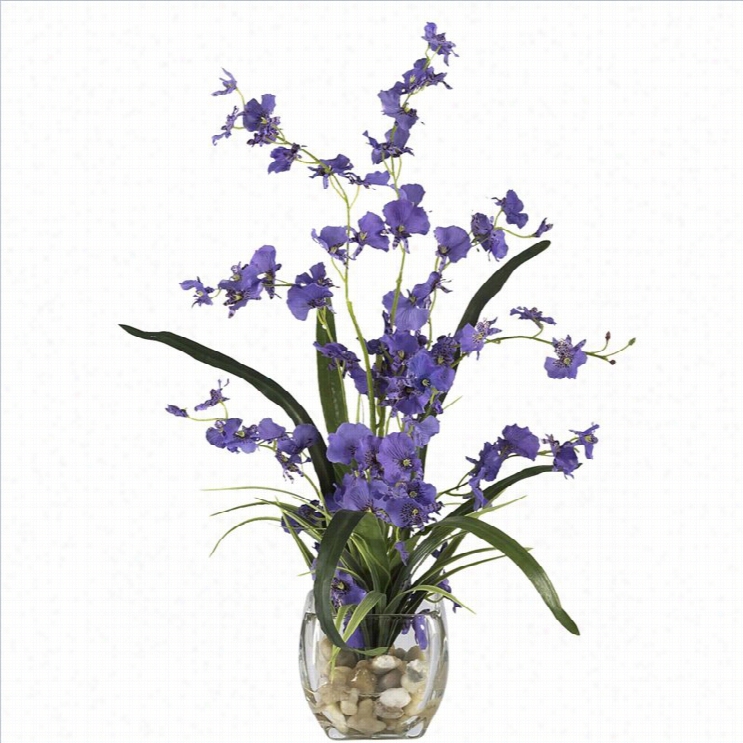 Nearly Natural Dancing Lady Orchid Liquid Illusion Silk Flower Arrangement In Purple