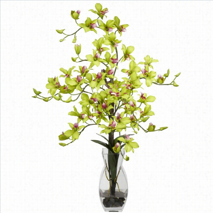 Nearly Natural Dendrobium With Vase Silk Flower Arrangement In Eren