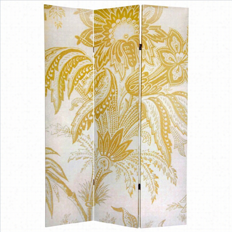 Orientl Furniture 6' Tall Floral Double Siided Room Dividr In Beige