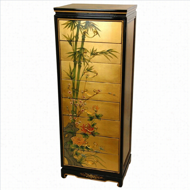 Oriental Furnituure 8 Draw Er Leaf Accent Chest In Gold