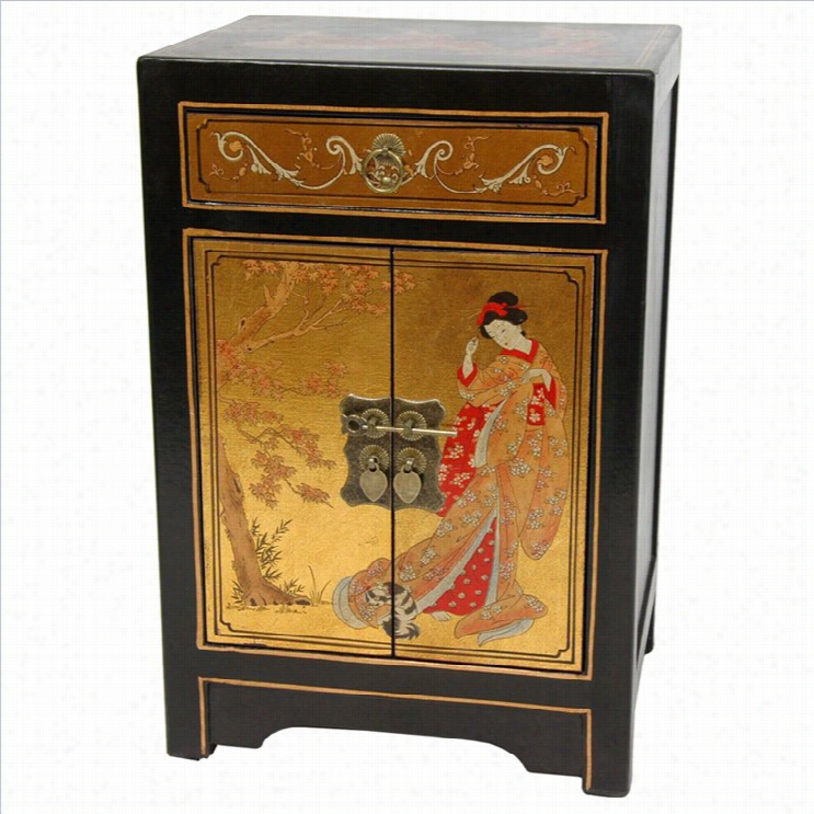 Oriental Furniture End Table Cabinet In Glod