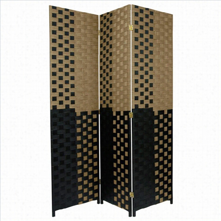 Oriental Room Divider With  3panel In Olive And Black