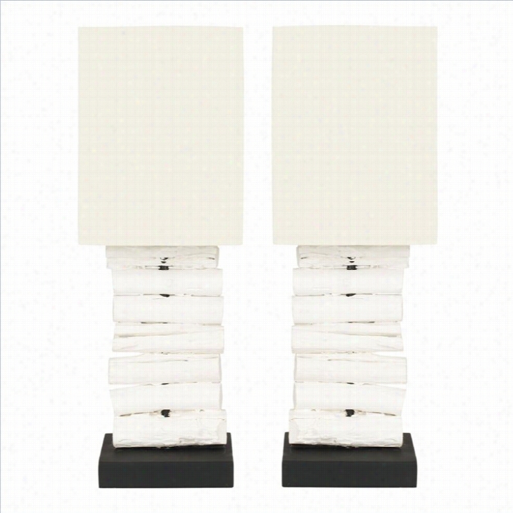 Safaieh Woodlnad Table Lamp Withh Off White Shade (set Of 2)