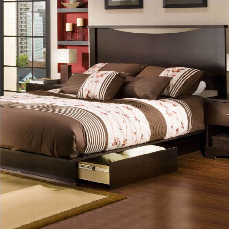 South Shore Back Bay Queen Storage Plafirm Bed Set In Dark Chhocolate Finish