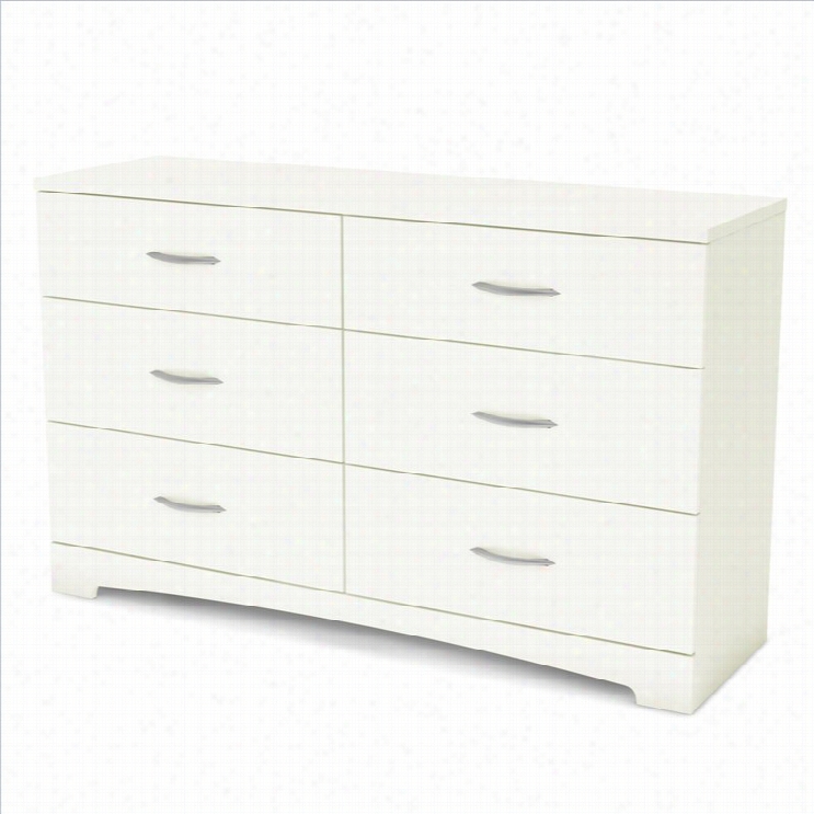 South Shore Maddox 6 Drawer Double Dresser In Pur E Wite Finish