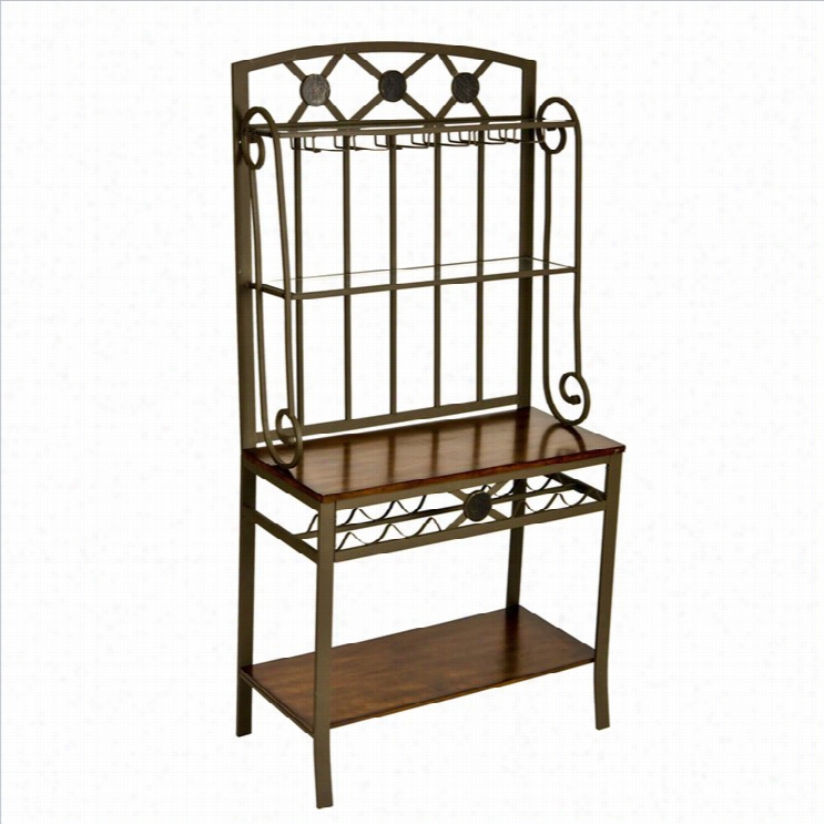 Southern Enterprises Decorative Bakers Rack With Wine Storage