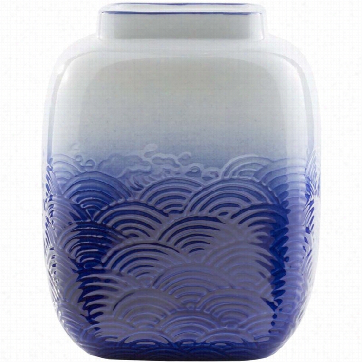 Surya Azul 7.48 X6 .1 Ceramic Vase In Glossy Blue And White