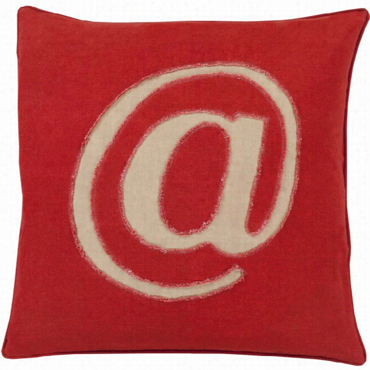 Surya Linen Text Down Fill 18 Square Pillow In Red