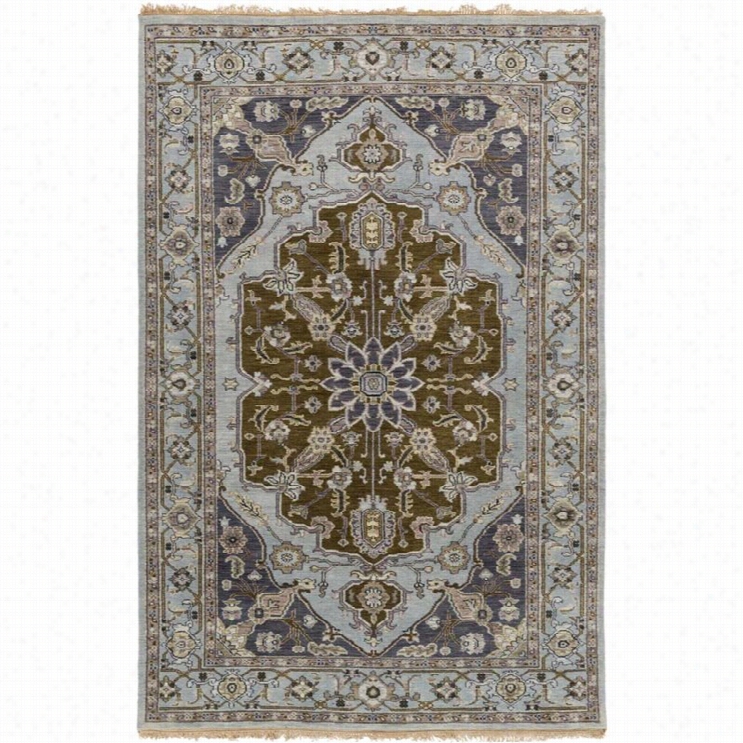 Surya Zeus 9' X 13' Hand Knotted Wool Rug In Blue Graay Green