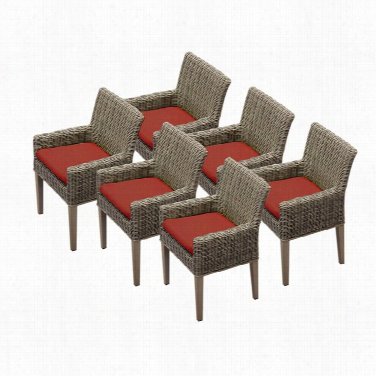 Tkc Cape Cod Wicker Patio Arm Dining Chairs In Terracotta (set Of 6)
