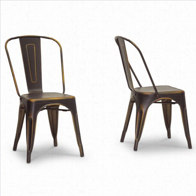 Bxton Studio French Industrial Ibstro Dining Chair In Ntiqued Copper (set Of 2)