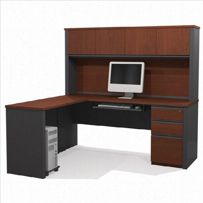 Bestar Prestige + 5-piece L-shape Computer Desk In Bordeaux / Graphite