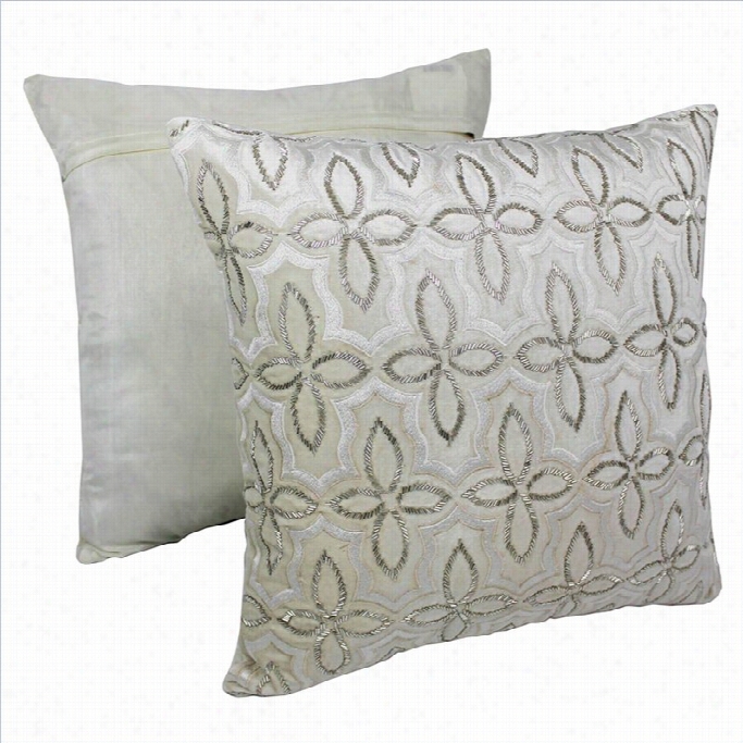 Blazing Needles 20 Inch Throw Pillow In Ivory With Silver Ebads