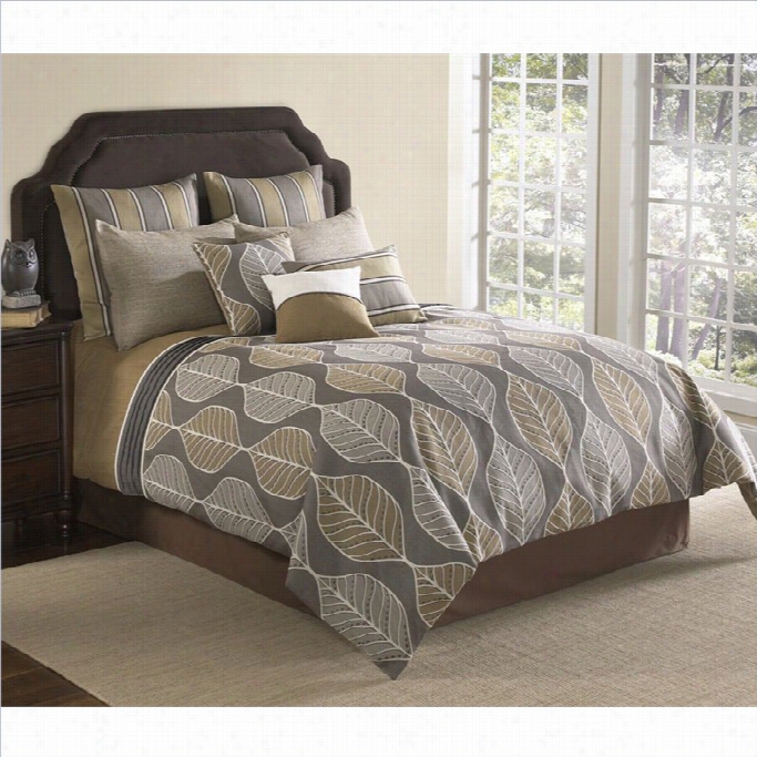 Branson 9 Or 10 Piece Comforter Fix In Grey And Tan-9 Piece Qu Een