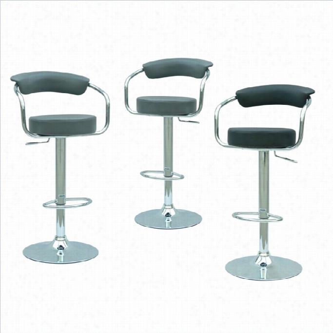 Chintaly Pneumatic Adjustable Gas Lift Bar Stool Set In Black And Gray